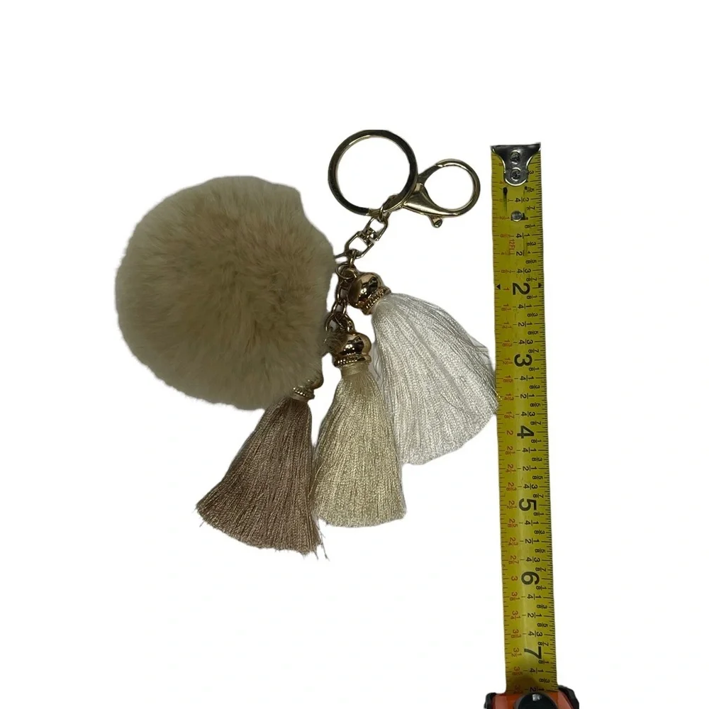 Faux Fur Pom and Tassel Key Ring Holder/Purse Charm/Bag Tag earth tones